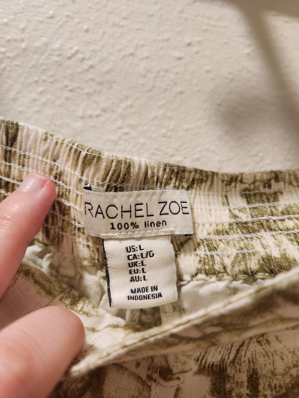 Womens Olive Green Tropical Safari Print Linen Pants - Picture 3 of 5